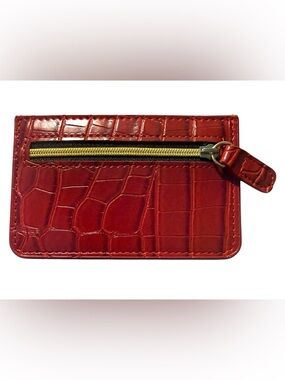B-Low the Belt Red Croc Embossed Leather Card Holder with Gold Zipper